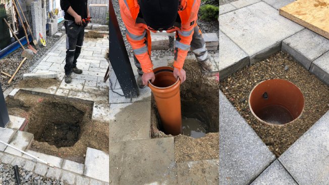 Fundament für Terrassendach Nyon ausheben und setzen